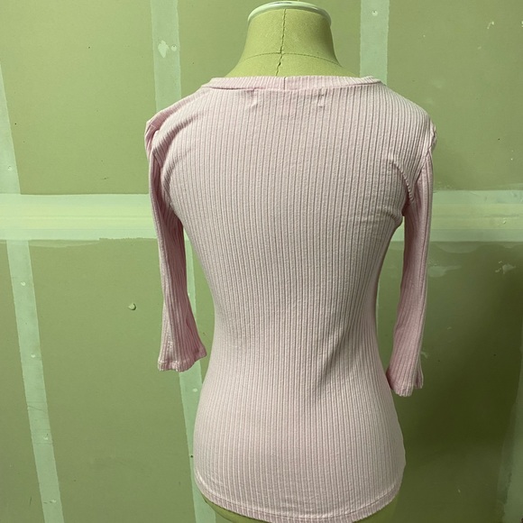 Pink long sleeve ribbed stretchy top - Picture 3 of 5